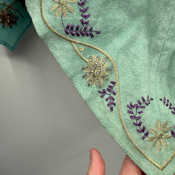 Vintage Wilson's Leather‎ Blue Suede Boho Western Sequin Kimono Sleeve Top Sz XL - Picture 10 of 16